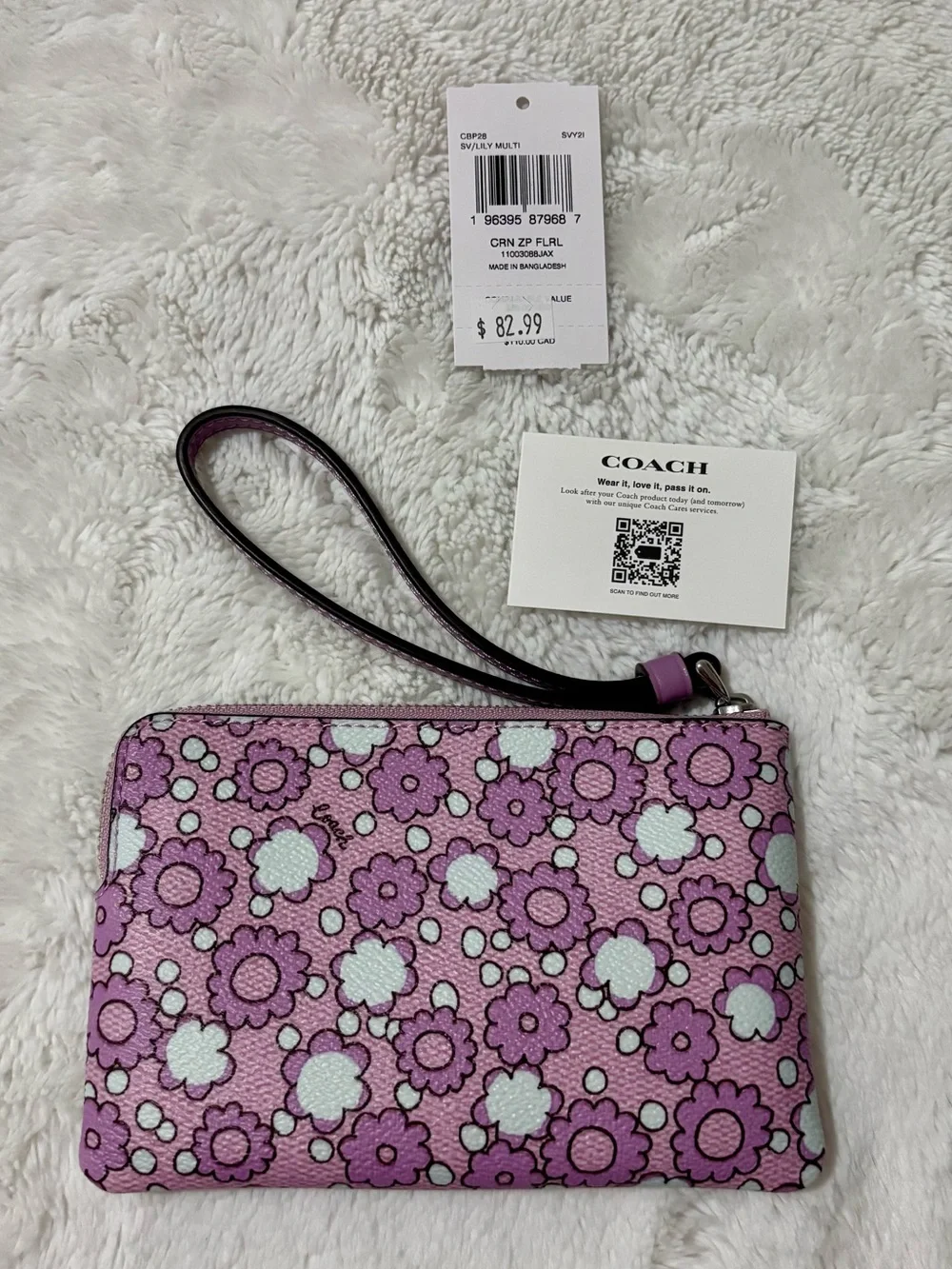 Coach Purple and Blue  Floral Wristlet Pouch with Strap